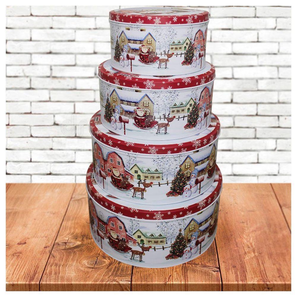 Conjunto De 4 Latas Natalinas Papai Noel Para Doces Chocolates - 3