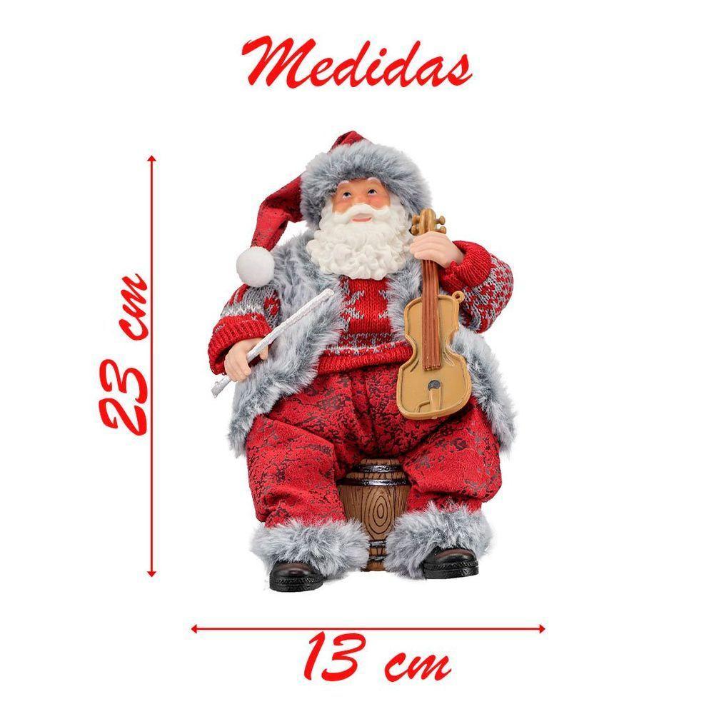 Decoração Enfeite Natal Papai Noel Violinista Em Resina 23cm - 2