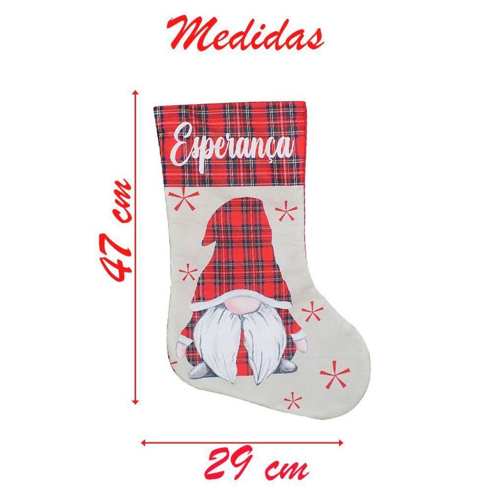 Decoração Bota Meia Enfeite Natalino Xadrez Temático 47cm - 2