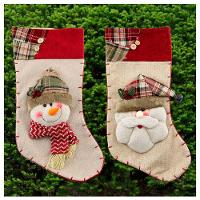 Dupla De Botas Meias Papai Noel E Boneco De Neve 48cm - 1