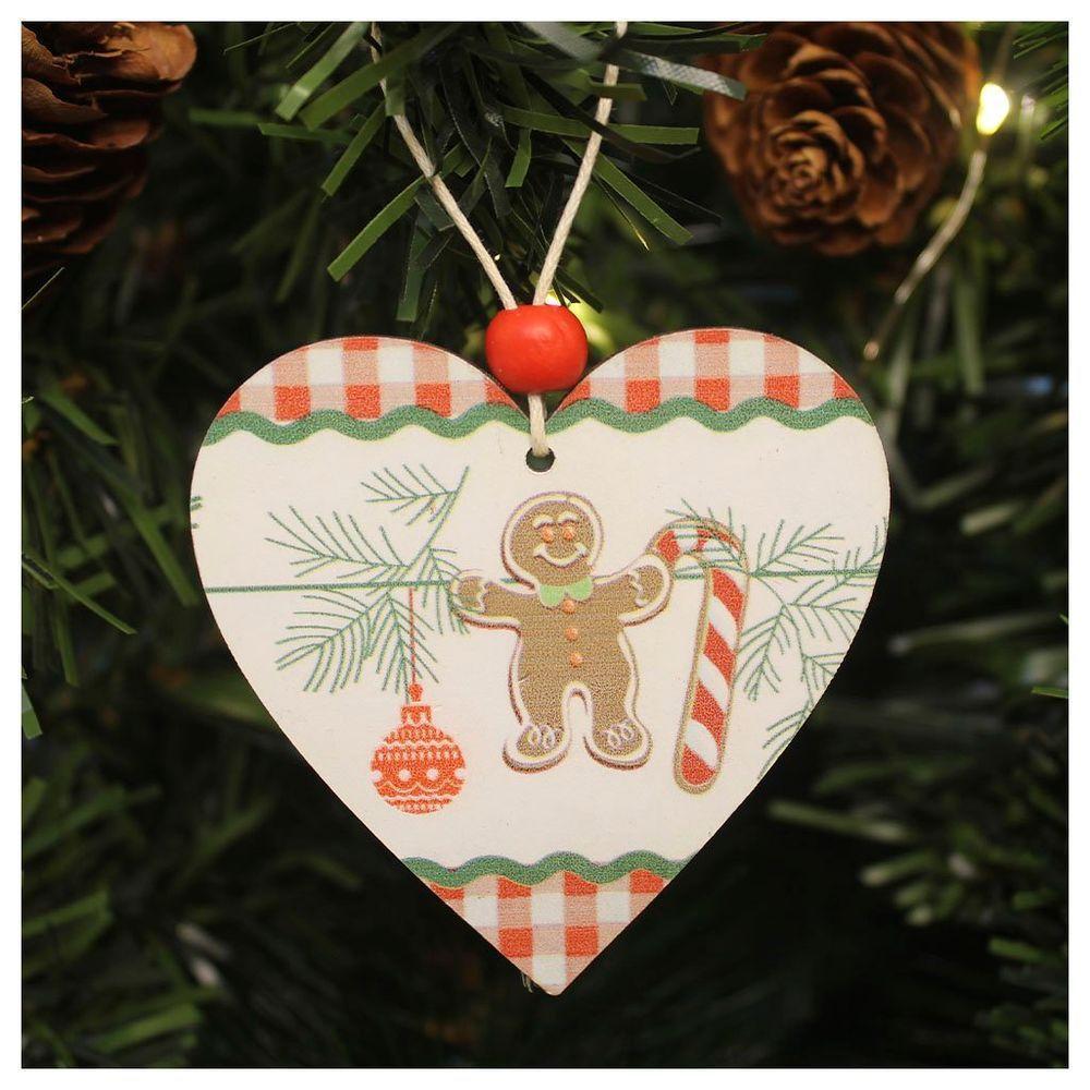 Enfeite 2 Pendentes Para árvore De Natal Coração Em Mdf 7cm - 1