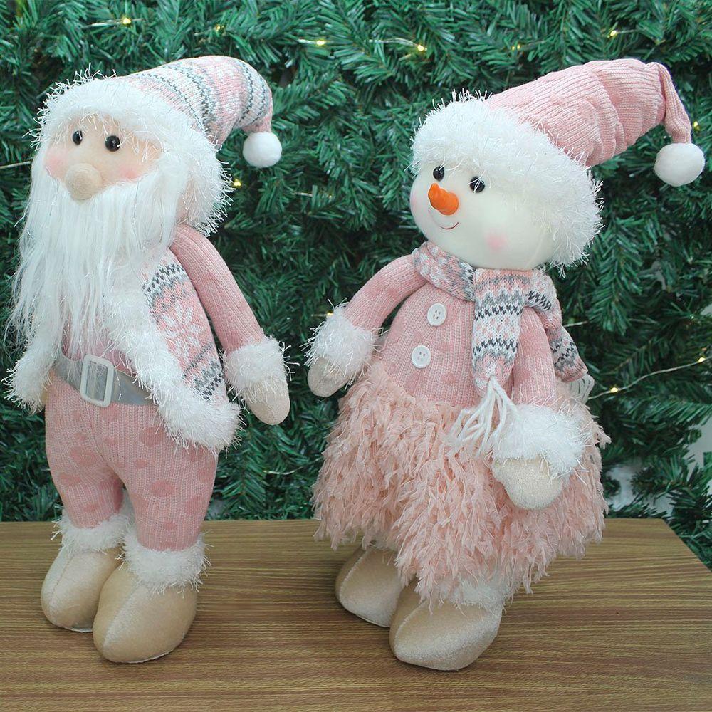 Dupla Boneco Natalino Papai Noel E Boneco De Neve Rosa - 4