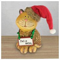 Decoração Enfeite Natal Gatinho Placa Feliz Natal 14cm - 1