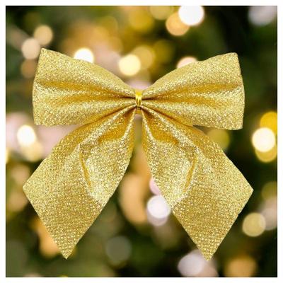 Kit 12 Peças Enfeite árvore Natal Laço Lacinho Dourado Glitter Brilhante 9cm