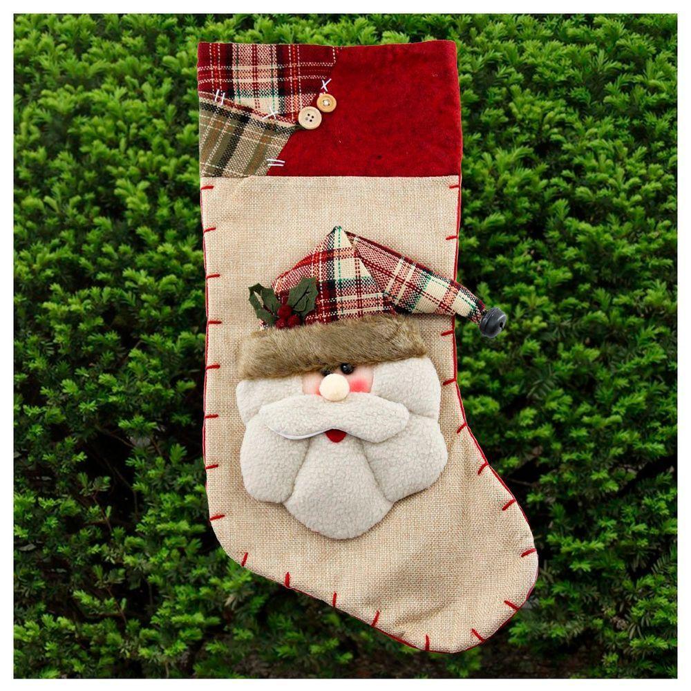 Enfeite Natal Bota Meia Tecido Papai Noel 48cm - 1