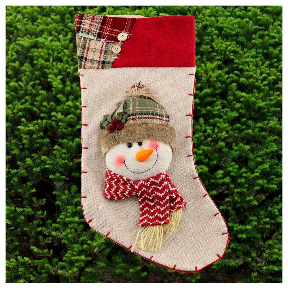 Enfeite Natal Bota Meia Tecido Boneco De Neve 48cm - 1