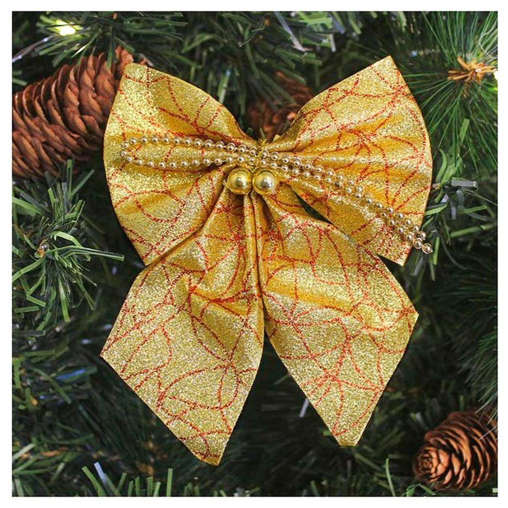 Enfeite árvore Natal Laço Dourado Brilhante 14cm 6 Unidades - 1