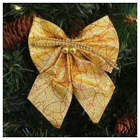 Enfeite árvore Natal Laço Dourado Brilhante 14cm 6 Unidades - 2