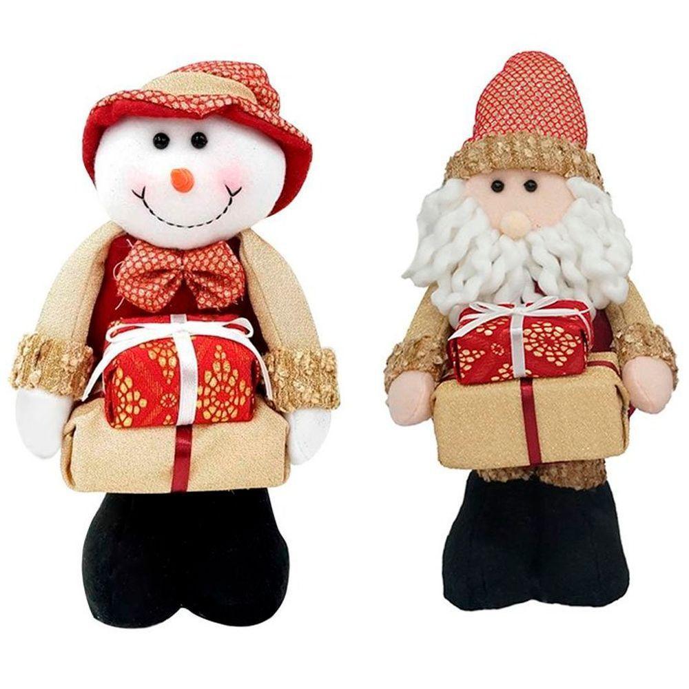 Kit 2 Bonecos Natal Boneco De Neve E Papai Noel Com Presente Natalino - 1
