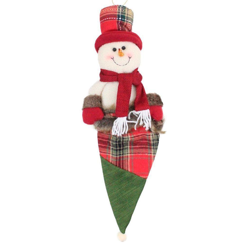 Decoração Enfeite árvore Natal Boneco Neve Saco Natalino 59cm - 1