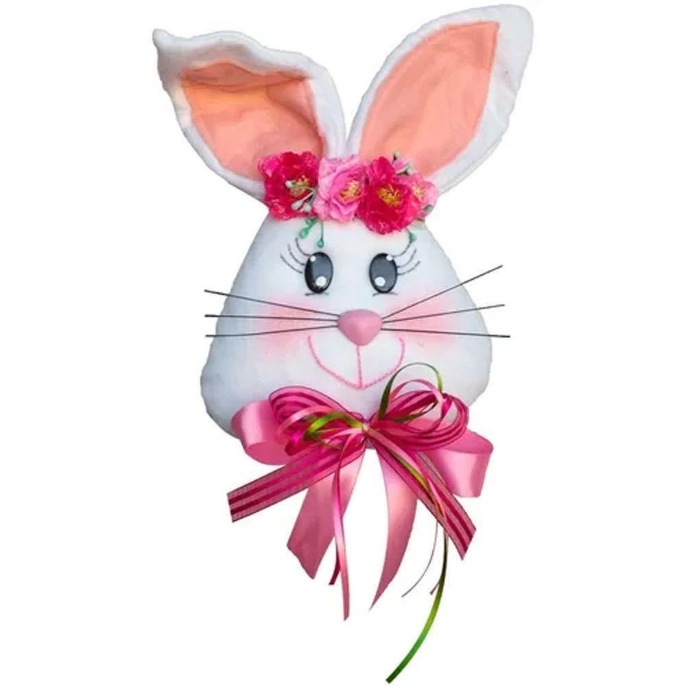 Enfeite Decorativo Coelha De Páscoa Com Flores Tecido 30cm - 1