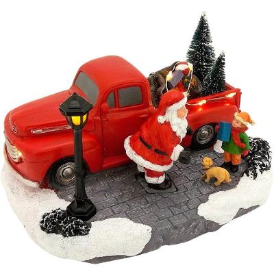 Estátua Natalina Musical Iluminada Papai Noel Camionete 20cm