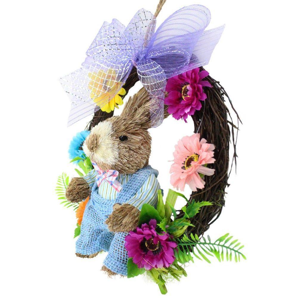 Guirlanda Artesanal Enfeite Páscoa Coelhinho Palha Florida 25cm - 2