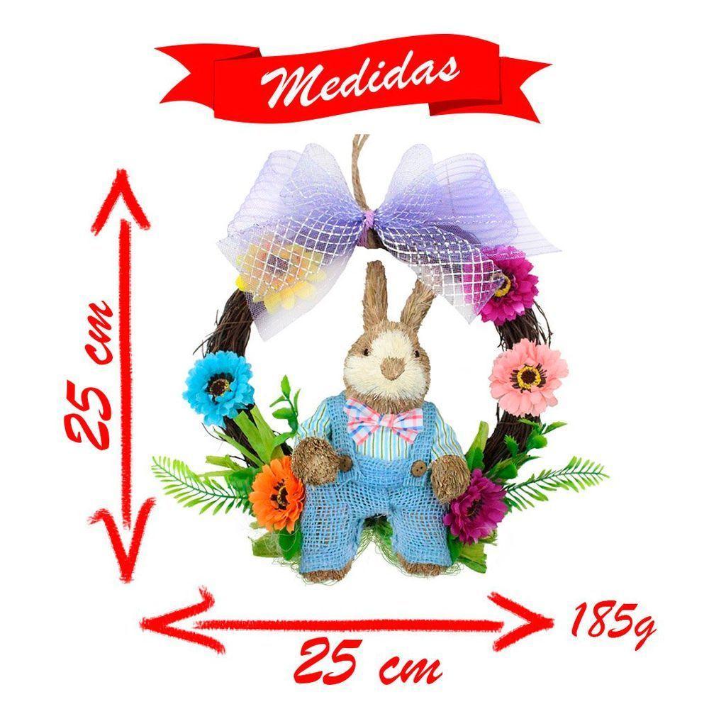 Guirlanda Artesanal Enfeite Páscoa Coelhinho Palha Florida 25cm - 3