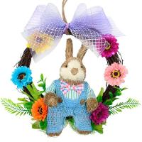 Guirlanda Artesanal Enfeite Páscoa Coelhinho Palha Florida 25cm - 1