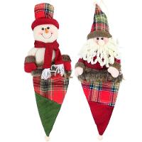 Kit 4 Enfeites árvore Natal Papai Noel E Boneco Neve Saco Natalino Xadrez - 1