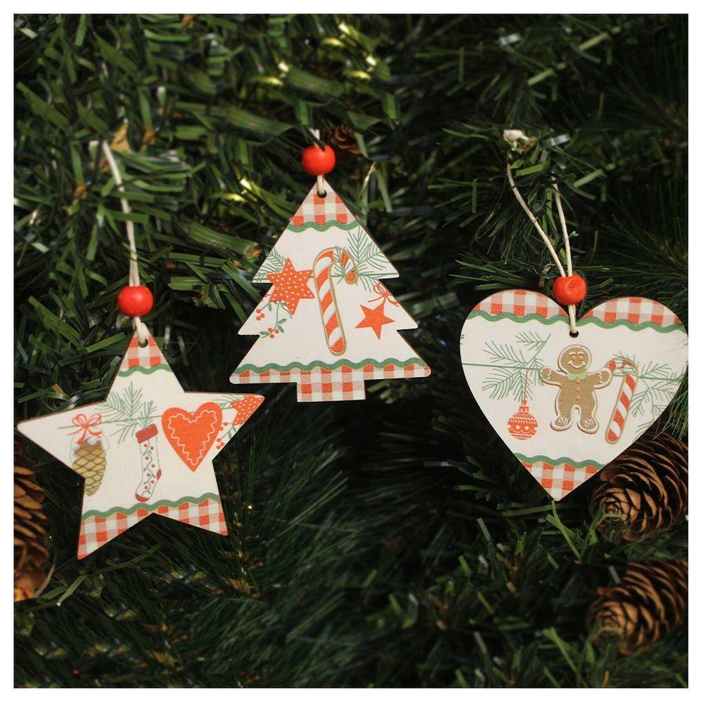 Kit 6 Enfeites Pendentes Para árvore De Natal Em Mdf 7cm - 1