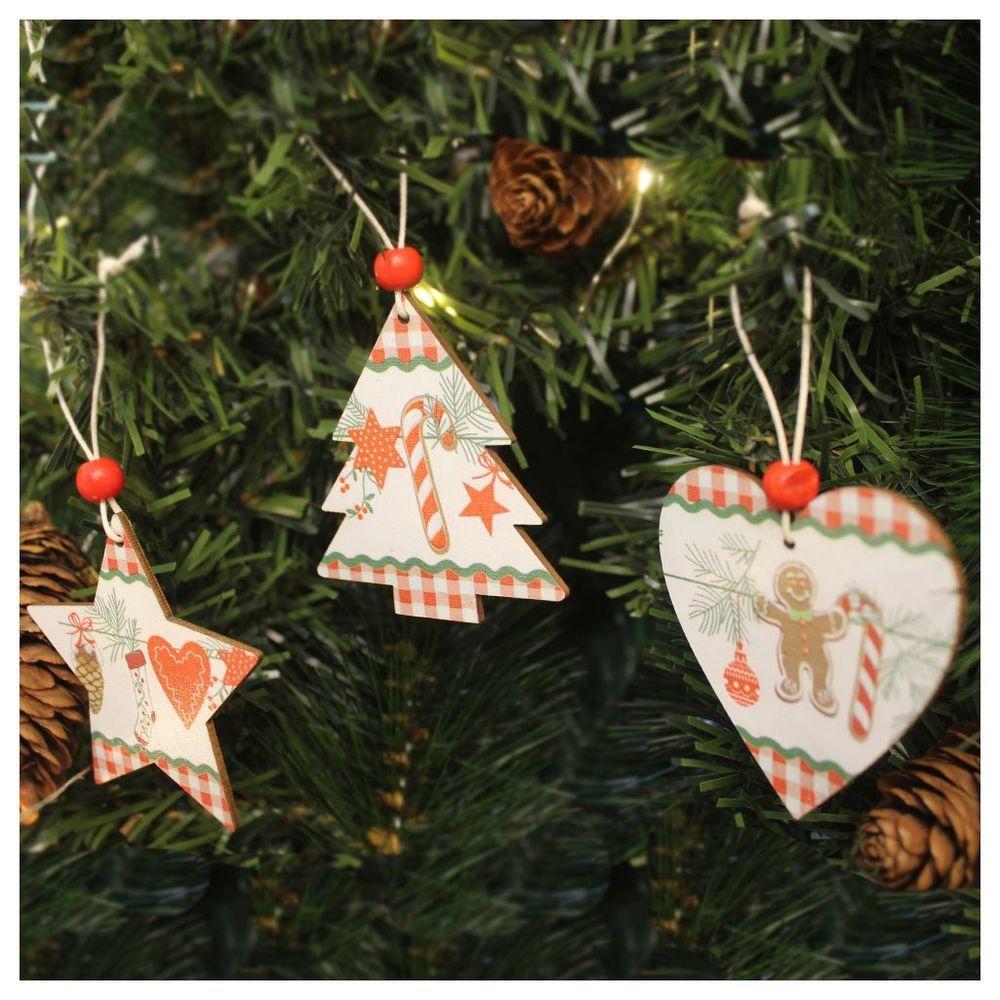 Kit 6 Enfeites Pendentes Para árvore De Natal Em Mdf 7cm - 2