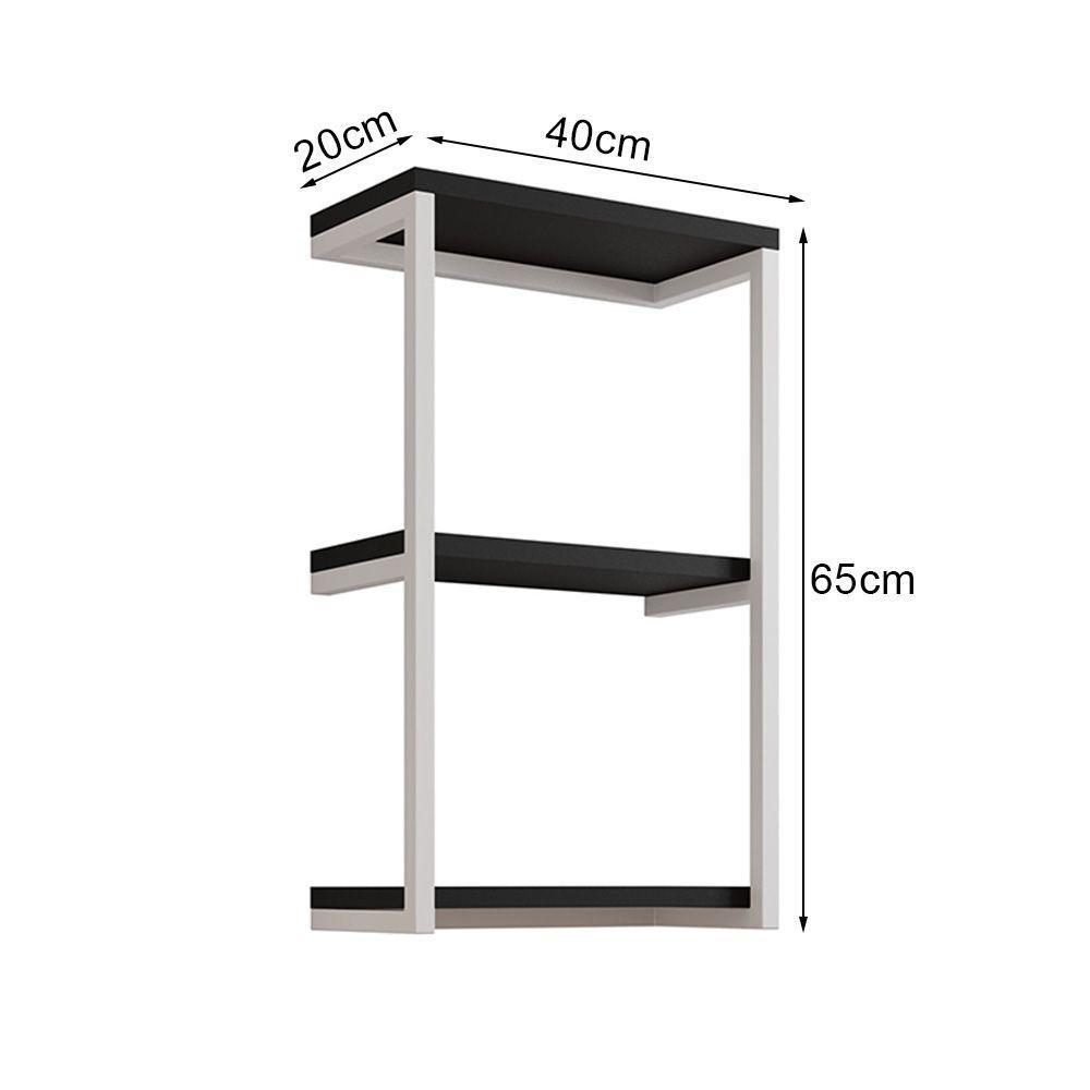 Nicho De Parede Industrial Para Quarto 3 Prateleiras Milão - Branco E Preto - Preto - 2