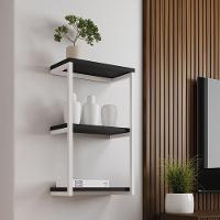 Nicho De Parede Industrial Para Quarto 3 Prateleiras Milão - Branco E Preto - Preto - 1