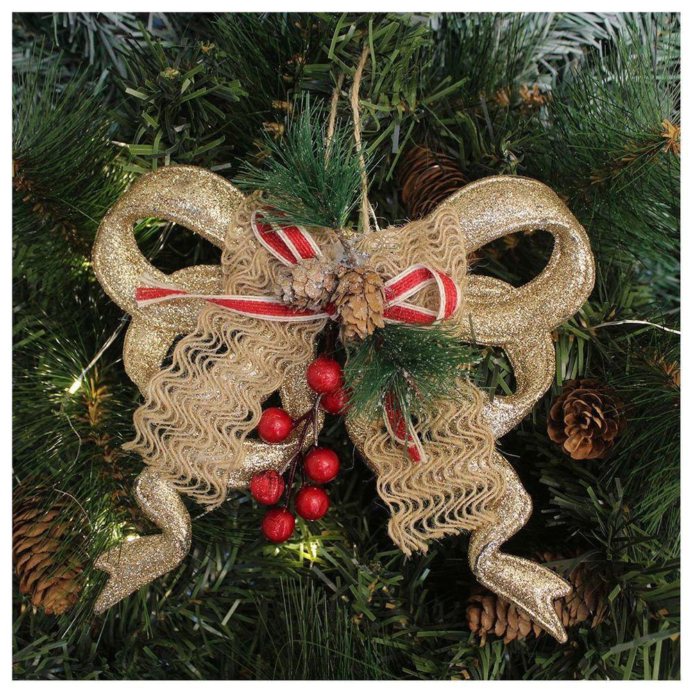 Kit 4 Enfeite Pendente Natalino Laço Dourado Com Brilho Natal 18cm - 1