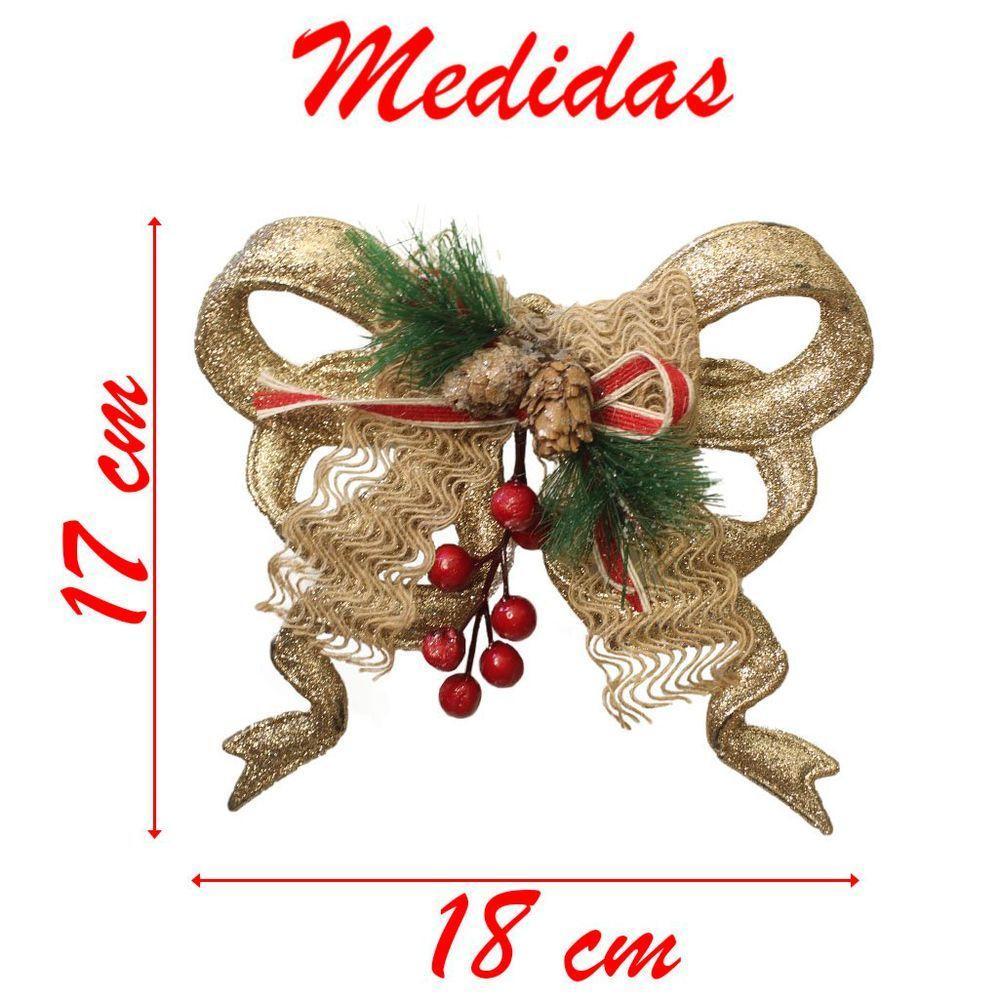 Kit 4 Enfeite Pendente Natalino Laço Dourado Com Brilho Natal 18cm - 3