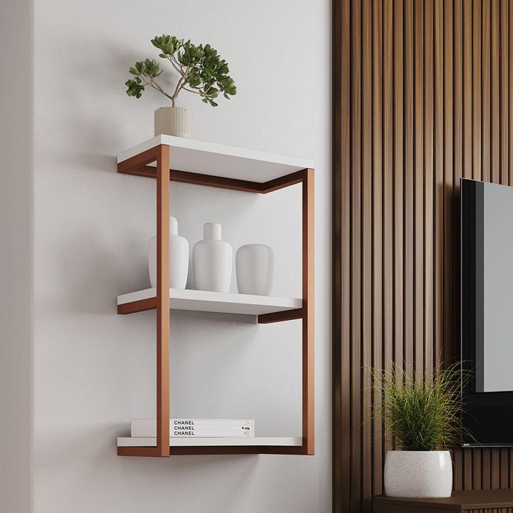 Nicho De Parede Industrial Para Quarto 3 Prateleiras Milão - Cobre E Branco - Preto - 1