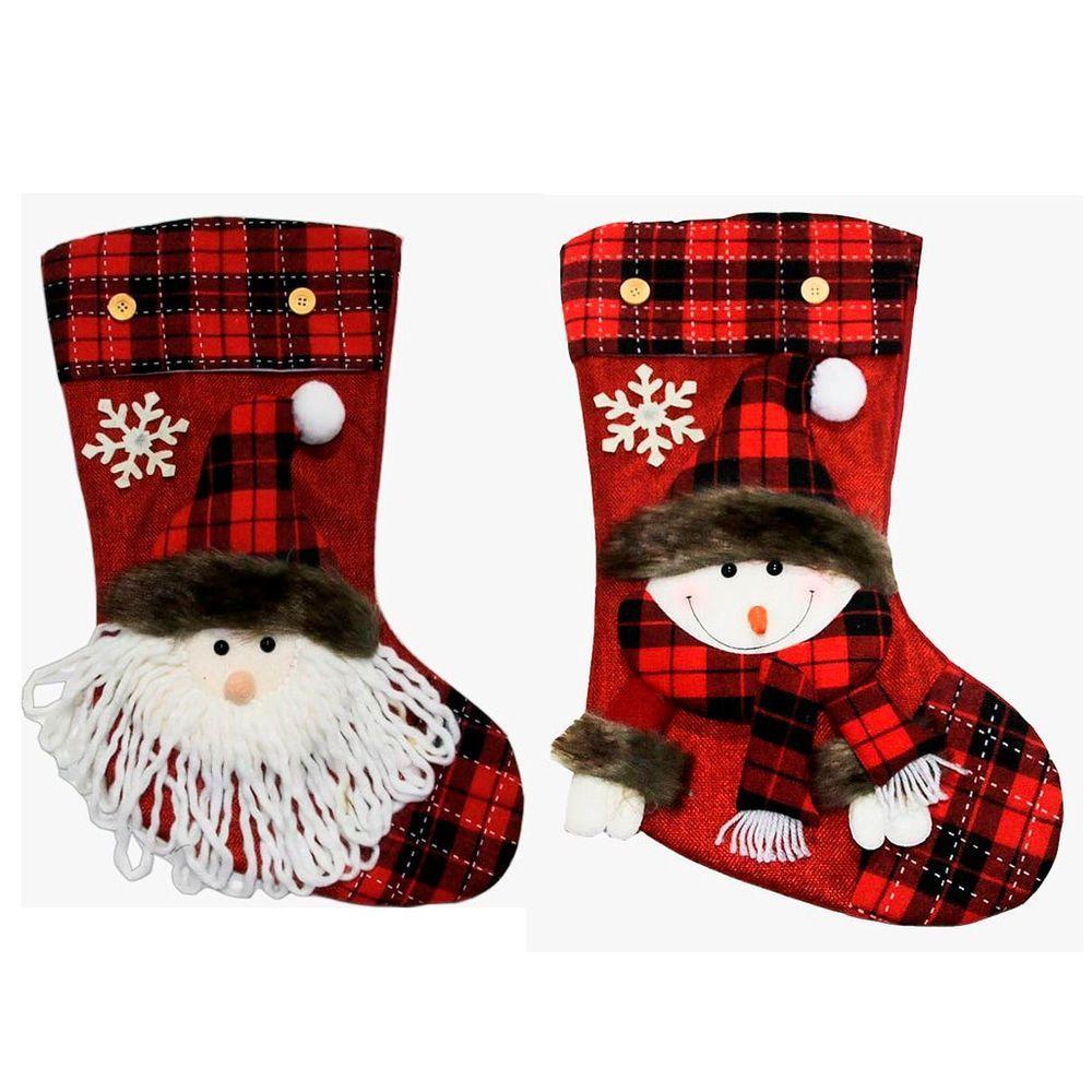 Kit Decoração Natal Bota Meia Xadrez Papai Noel Boneco De Neve Natalino - 1
