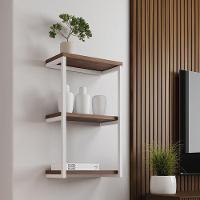 Nicho De Parede Industrial Para Quarto 3 Prateleiras Milão - Branco E Imbuia - Preto - 1