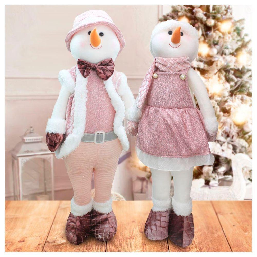Kit Dupla Boneco Natal Boneco De Neve Rosa Natalino - 1