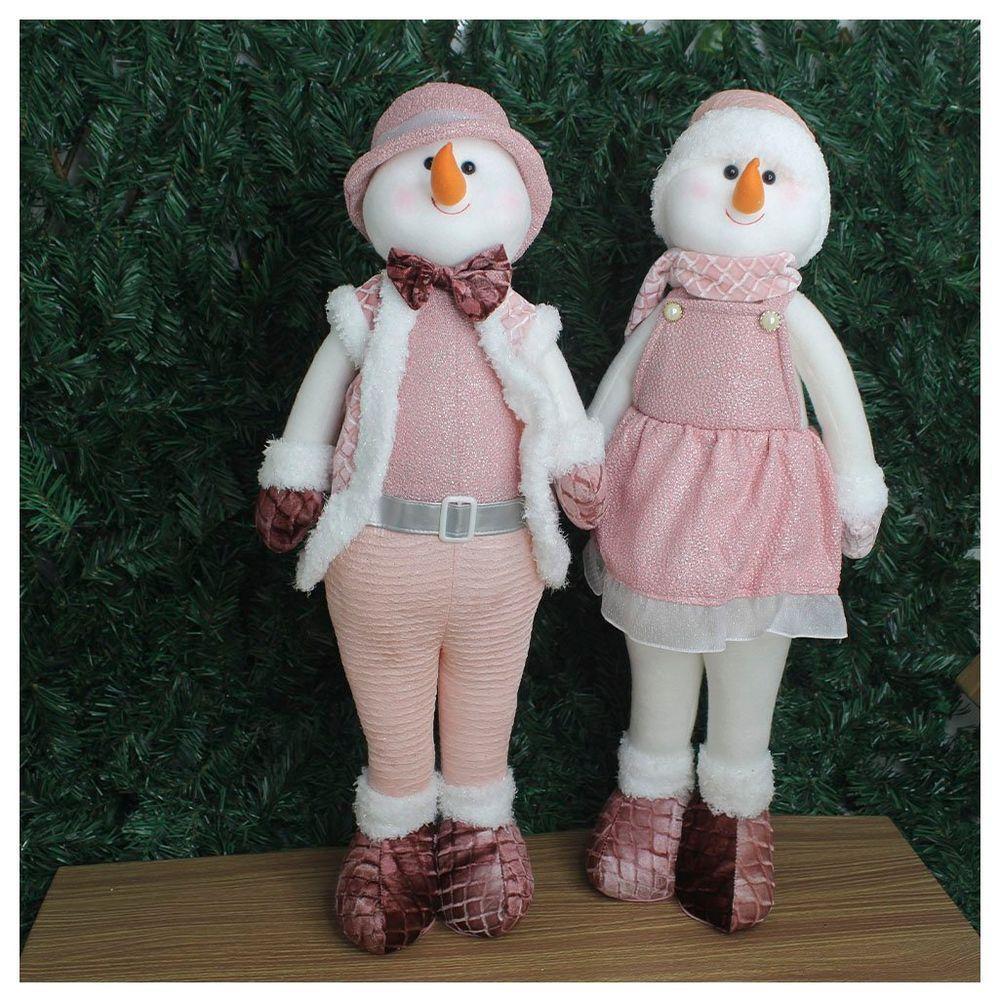 Kit Dupla Boneco Natal Boneco De Neve Rosa Natalino - 2