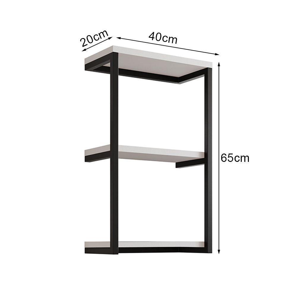 Nicho De Parede Industrial Para Quarto 3 Prateleiras Milão - Preto E Branco - Preto - 2