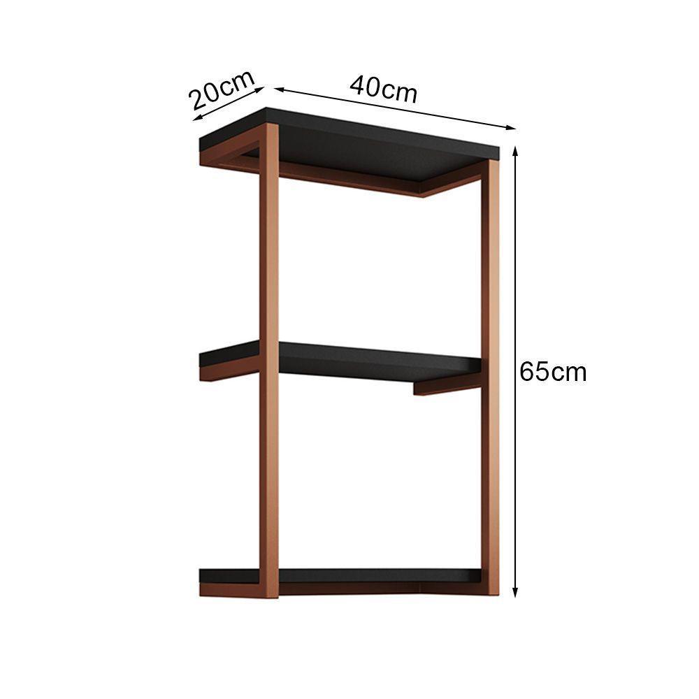 Nicho De Parede Industrial Para Quarto 3 Prateleiras Milão - Cobre E Preto - Preto - 2