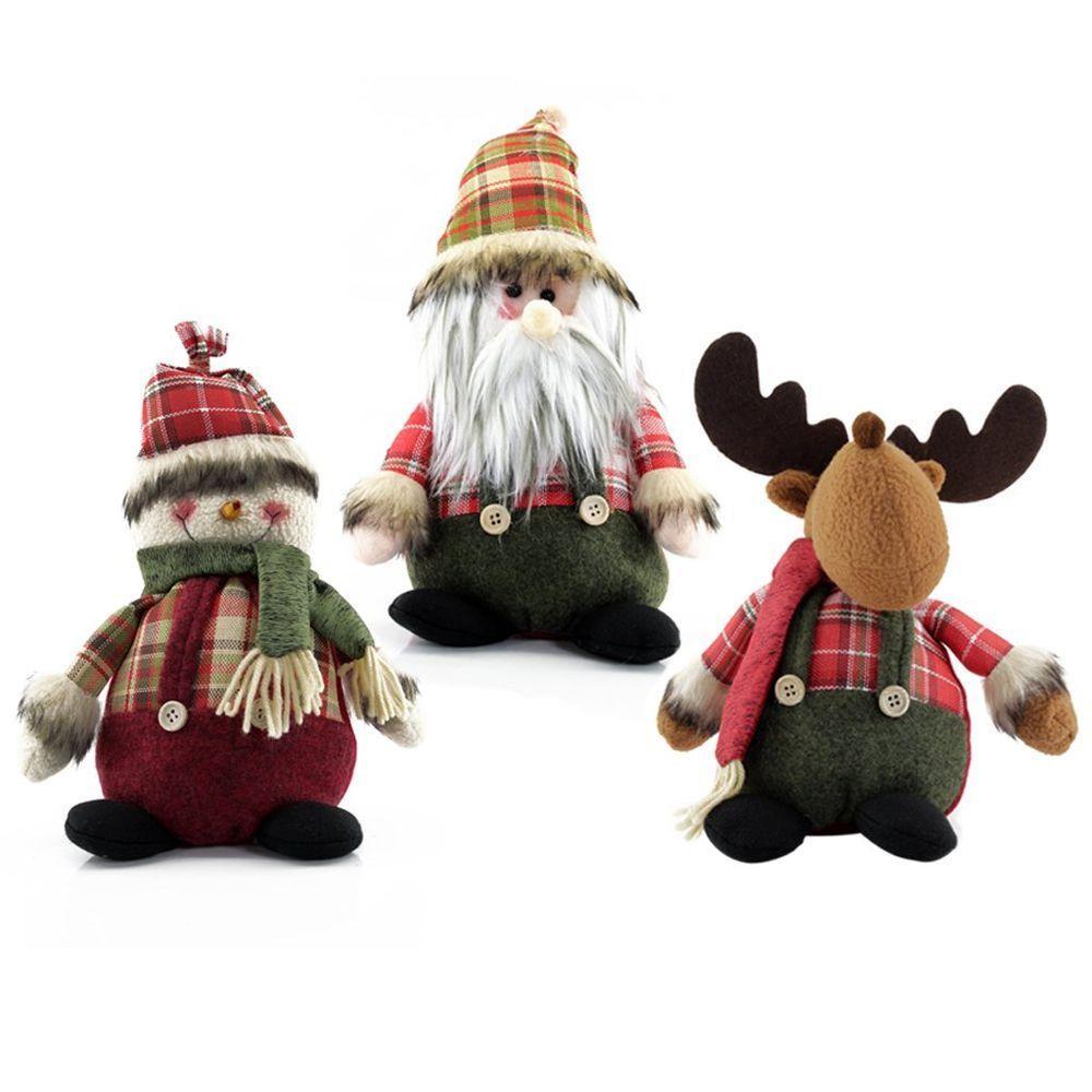 Kit Trio Bonecos De Natal Boneco De Neve Papai Noel Rena Xadrez 22cm - 2