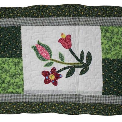 Tapete Patchwork Verde Flores Coloridas 100% Algodão 2,40m X 41cm