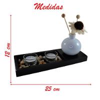 Conjunto Bandeja Com Difusor Porta Velas Jardim Zen Madeira 12cm - 2