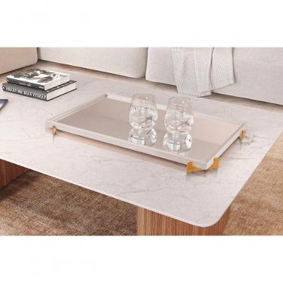 Bandeja Decorativa Gala Ouro Com Espelho Cor:off White