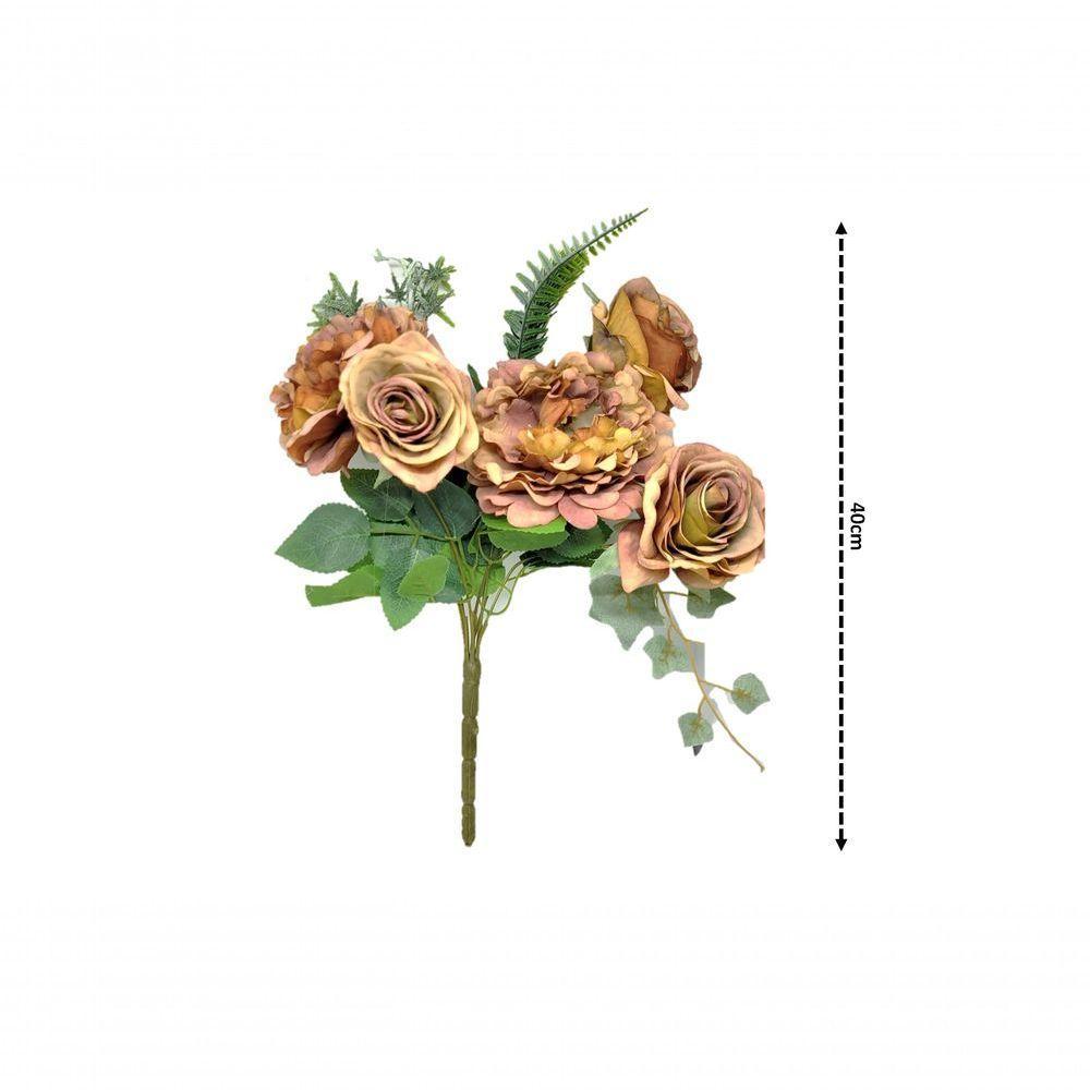 Buquê Peônia E Rosas Pêssego Fosco 5 Flores 40cm - 4