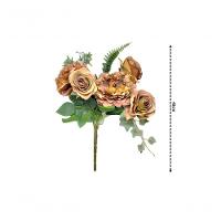 Buquê Peônia E Rosas Pêssego Fosco 5 Flores 40cm