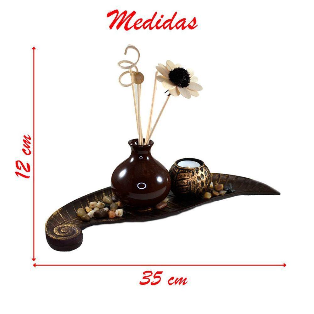 Conjunto Bandeja Flor Com Difusor Porta Velas Jardim Zen Resina 35cm - 2