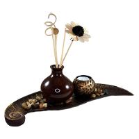 Conjunto Bandeja Flor Com Difusor Porta Velas Jardim Zen Resina 35cm - 1