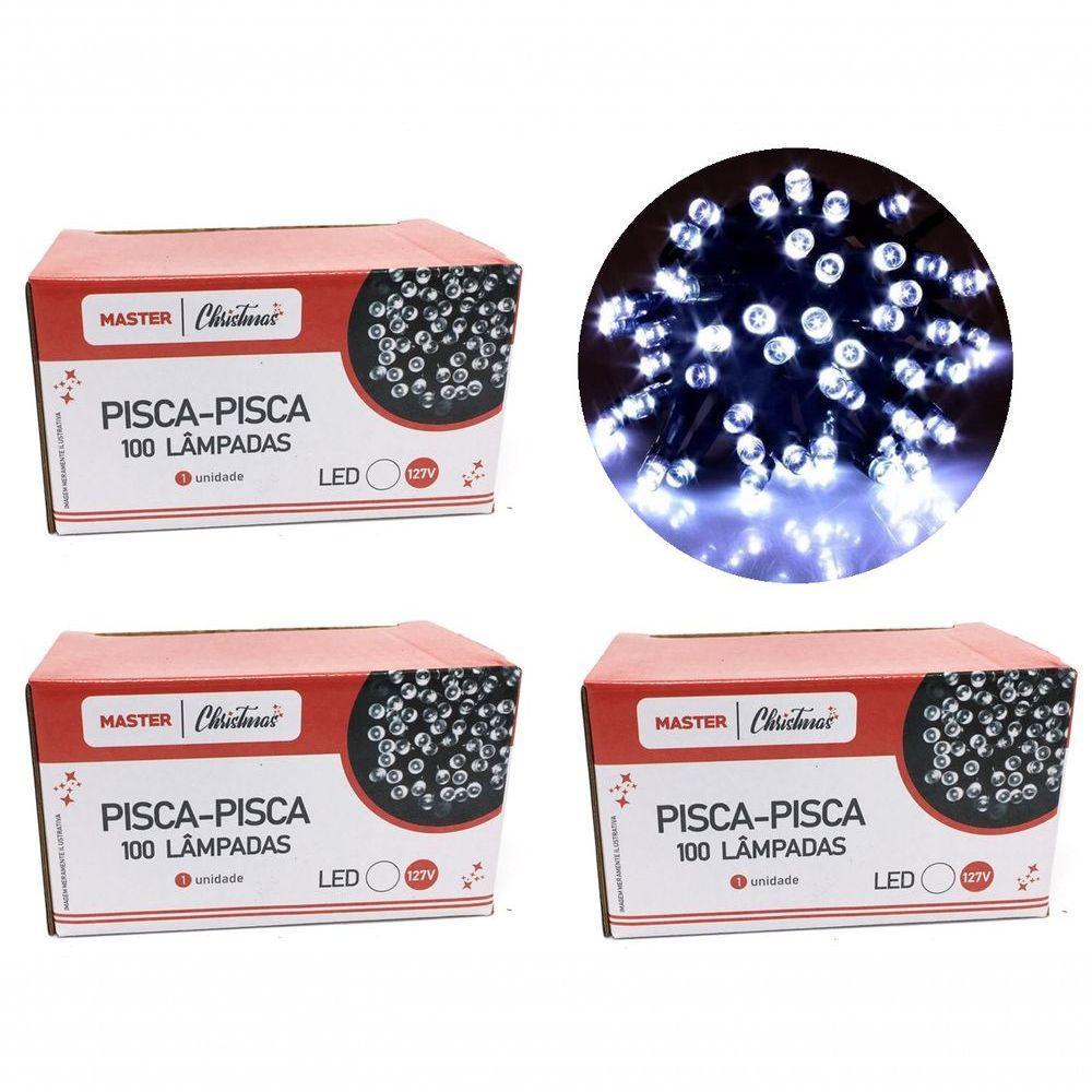 Jogo 3 Pisca Pisca 100 Lâmpadas Led Branco 8 Funções 127V - 1