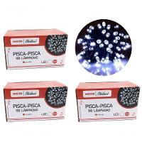 Jogo 3 Pisca Pisca 100 Lâmpadas Led Branco 8 Funções 127V - 1
