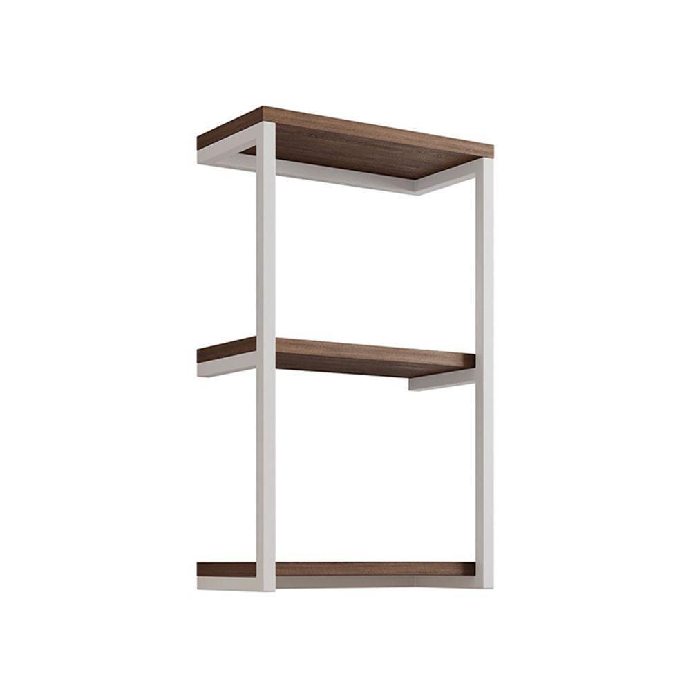 Nicho De Parede Industrial 3 Prateleiras Milão - Branco E Imbuia - Cor: Preto - 1