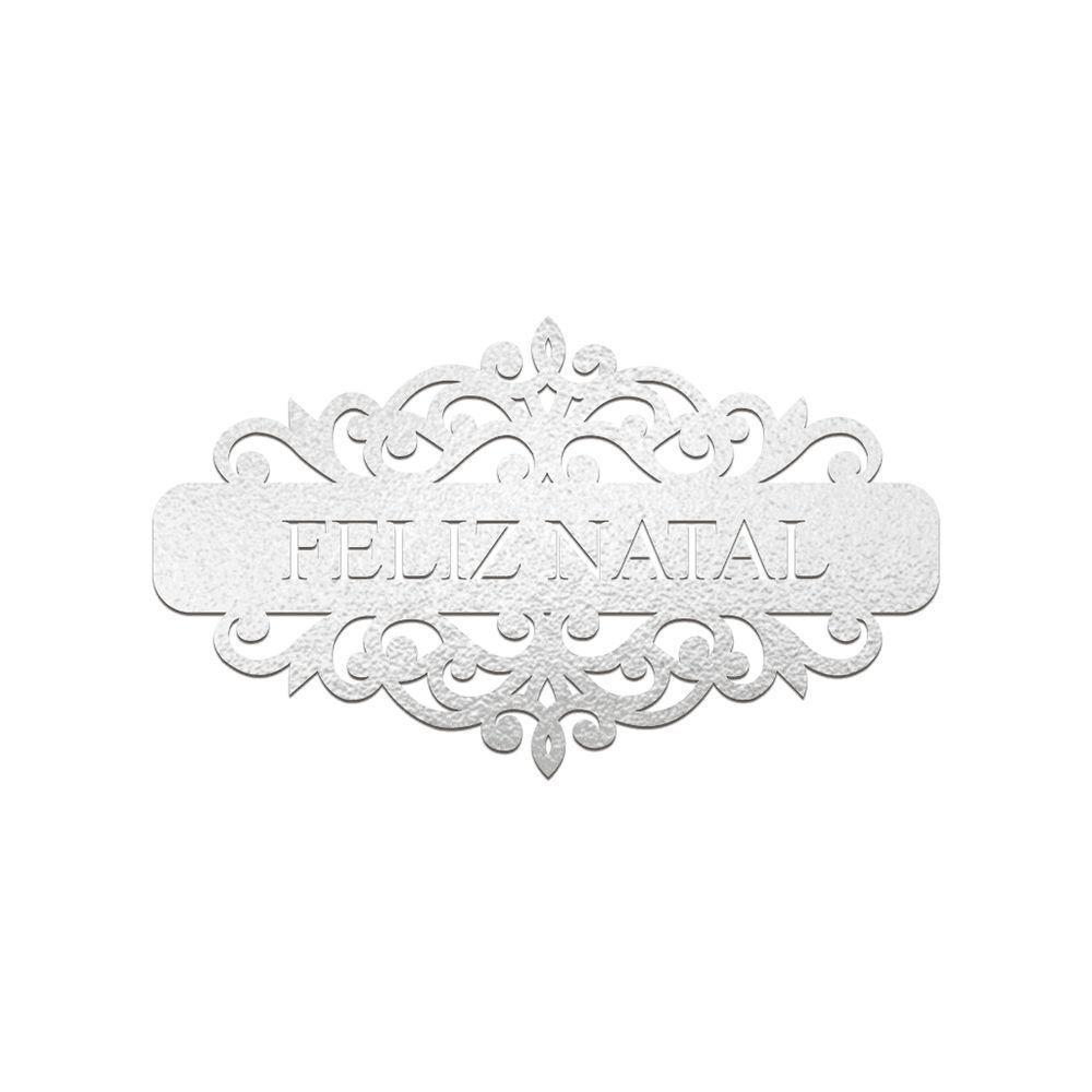Placa Feliz Natal Com Arabesco 30cmx17cm - Cria Arte Laser Prata - 1