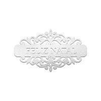 Placa Feliz Natal Com Arabesco 30cmx17cm - Cria Arte Laser Prata - 1