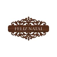 Placa Feliz Natal Com Arabesco 30cmx17cm - Cria Arte Laser Madeira Escuro - 1