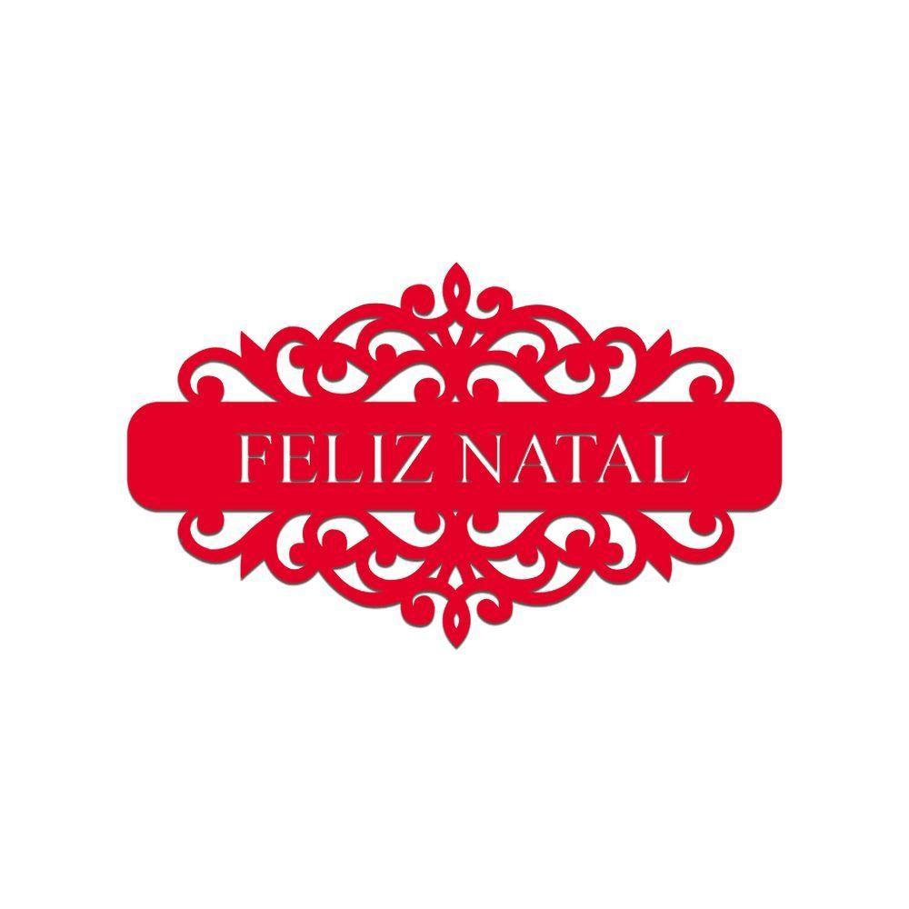 Placa Feliz Natal Com Arabesco 30cmx17cm - Cria Arte Laser Vermelho - 1