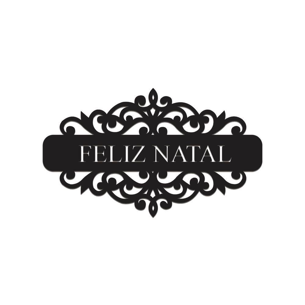 Placa Feliz Natal Com Arabesco 30cmx17cm - Cria Arte Laser Preto - 1