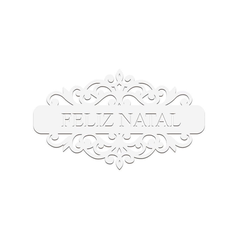 Placa Feliz Natal Com Arabesco 30cmx17cm - Cria Arte Laser Branco - 1